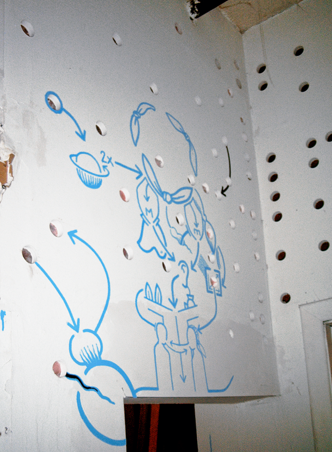 Hannes Kater: Say Hi to the 7 Possibilities of Drawing. Detail der Wandzeichnung auf Trockenbauwand